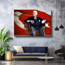 Tablofest Yatay Kanvas Tablo Atatürk Koltukta Asil Duruş Atatürk Tablosu Ev Ofis Duvar Dekoru