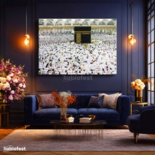 Tablofest Yatay Kanvas Tablo Kabe Tavaf Dairesel Insan Seli Dini Islami Tablo Ev Ofis Duvar Dekoru