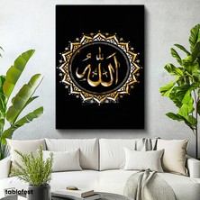 Tablofest Dikey Kanvas Tablo Allah Lafzı Altın Görünümlü Motifli Dini Islami Tablo Ev Ofis Duvar Dekoru