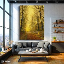 Tablofest Dikey Kanvas Tablo J.a. Grimshaw Sonbahar Yolu Yürüyen Figür Gündoğumu Ressam Tablosu Ev Ofis Dekoru