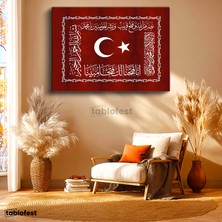 Tablofest Yatay Kanvas Tablo Ay Yıldız ve Fetih Ayeti Osmanlı Tablosu Ev Ofis Duvar Dekoru
