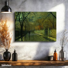 Tablofest Yatay Kanvas Tablo J.a. Grimshaw Yağmurlu Yol Gece Mehtaplı Figürler Ressam Tablosu Ev Ofis Dekoru