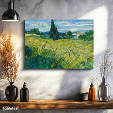 Tablofest Yatay Kanvas Tablo Van Gogh Selvili Çayır Çiftlik Evi Ressam Tablosu Ev Ofis Duvar Dekoru