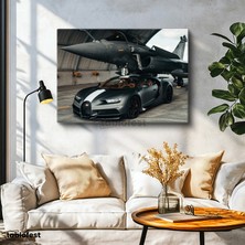 Tablofest Yatay Kanvas Tablo Bugatti Chiron Sport ve Rafale Savaş Jeti Bugatti Tablosu Ev Ofis Duvar Dekoru