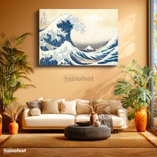 Tablofest Yatay Kanvas Tablo Hokusai Büyük Dalga Kanagawa Fuji Dağı Ukiyo-E Japon Ressam Tablosu Duvar Dekoru