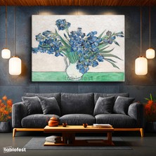Tablofest Yatay Kanvas Tablo Van Gogh Beyaz Vazoda Mavi Irisler Ressam Tablosu Ev Ofis Duvar Dekoru