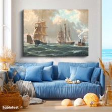 Tablofest Yatay Kanvas Tablo John Stobart Denizde Yelkenliler Buharlı Ressam Tablosu Ev Ofis Duvar Dekoru
