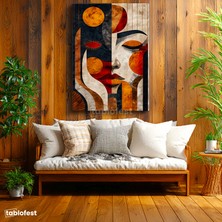 Tablofest Dikey Kanvas Tablo Geometrik Yüz Kompozisyonu Modern Sanat Tablosu Ev Ofis Duvar Dekoru