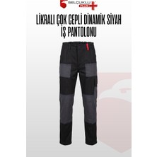 Selçuklu Plus Likralı Çok Cepli Dinamik Siyah ve Gri Iş Pantolonu Dayanıklı Esnek Kargo Cepli Erkek Pantolon
