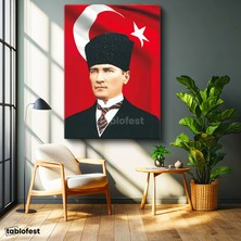 Tablofest Dikey Kanvas Tablo Atatürk Kalpaklı Portre Atatürk Tablosu Ev Ofis Dekoru