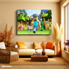 Tablofest Yatay Kanvas Tablo Vahşi Doğada Yaşam Minecraft Tablosu Ev Ofis Salon Duvar Dekoru