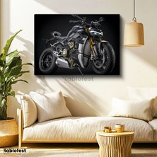 Tablofest Yatay Kanvas Tablo Ducati Streetfighter V4 S Koyu Gri Motosiklet Tablosu Ev Ofis Duvar Dekoru