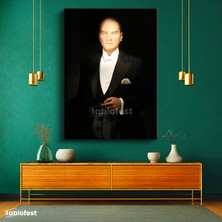 Tablofest Dikey Kanvas Tablo Atatürk Siyah Takım Elbise Atatürk Tablosu Ev Ofis Duvar Dekoru