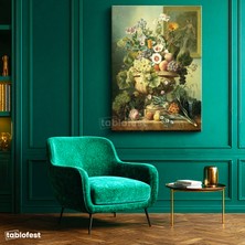Tablofest Dikey Kanvas Tablo Jan Van Huysum Meyve ve Çiçekler Ananaslı Vazoda Ressam Tablosu Ev Ofis Dekoru