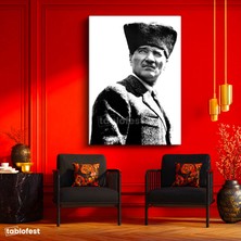 Tablofest Dikey Kanvas Tablo Atatürk Kalpaklı Karizmatik Yüz Atatürk Tablosu Ev Ofis Duvar Dekoru