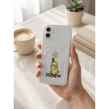 Cm Store iPhone 12 Boş Yapma Muz Detaylı Kart Bölmeli Şeffaf Telefon Kılıfı