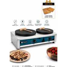 Vosco Çift Gözlü Profesyonel Krep Makinesi 2 x 40 cm 6000W Aynı Anda 2 Krep Pişirme Yapışmaz Plakalı Paslanmaz Çelik