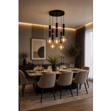 Elizim Home Lighting Vega 5'li Siyah Gold Bal Cam'lı Sarkıt Avize Modern Dekoratif Salon, Yatak Odası ve Yemek Masası Avize