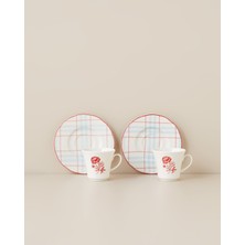 English Home Plaidy Porselen 4 Parça 2 Kişilik Kahve Fincan Takımı 80 ml Kırmızı
