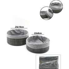 Shopwave Gri 2 Boy Yuvarlak Bambu Kenar Organizer Sepet Ahşap Altlık - Bezli ÇAP=22X24CM (5047)