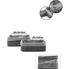 Shopwave Gri 2 Boy D.dörtgen Bambu Kenar Organizer Sepet Ahşap Altlık - Bezli 25X14-28X18CM (5047)