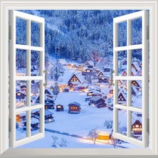 Uravas Store Pencere Poster Duvar Kağıdı Shirakawago Yapışkanlı Sticker