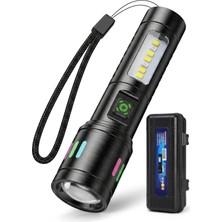 Uravas Store 2000 Lümen Şarjlı El Feneri 6 Mod Metal Kasa Zoom Özellikli Geniş Dar Açı Type-C Şarj Girişli Suya Dayanıklı Güçlü LED Fener Kamp ve Acil Durum Aydınlatma Lambası