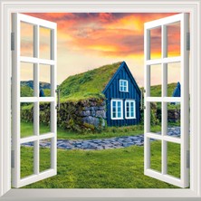 Uravas Store Pencere Poster Duvar Kağıdı Çim Evler Izlanda Yapışkanlı Sticker