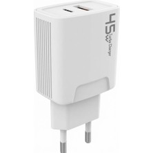 Uravas Store Pdateknoloji 45 Watt USB + Type-C Pd Hızlı Şarj Başlık Adaptör Fast Turbo Qualcomm 3.0 (Yerli Üretim) (45W Çift Giriş)