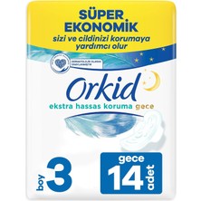 Uravas Store Orkid Extra Hassas Koruma Gece (Boy 3)Kanatlı Hijyenik Ped 14 Adet