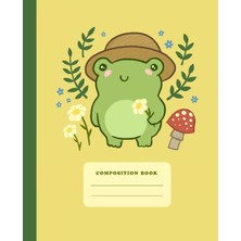 Uravas Store Composition Book: Cute Frog With Hat Mushrooms | College Ruled Wide Lined Journal | Kawaii Cottagecore Aesthetic Yellow Notebook For School