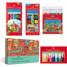 Uravas Store Faber-Castell Boyama Seti ve Resim Defteri 25X35 Cm, Çocuklar Için Yaratıcı Eğlence, 12 Renk Suluboya, Boya Kalemi, Pastel Boya, Keçeli Kalem ve 30 Yaprak Defter
