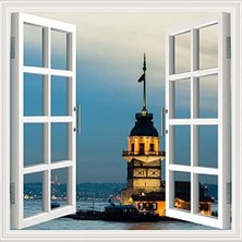 Uravas Store Pencere Poster Duvar Kağıdı Kız Kulesi Akşam Yapışkanlı Sticker