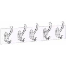 Uravas Store Mika Kristal Plastik Şeffaf Askı, Pvc Yapışkanlı Montaj, 6.4X29.3 Cm, 5 Kollu 6.2 cm