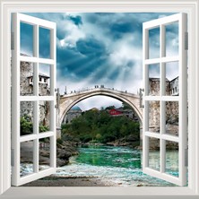 Uravas Store Pencere Poster Duvar Kağıdı Mostar Köprüsü Yapışkanlı Sticker