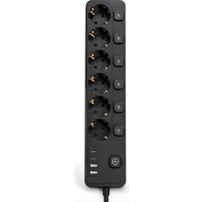 Uravas Store 6’lı Ayrı Anahtarlı Akım Korumalı Priz, 3680W 16A Çoklu Priz, 2 Usb-A + 2 Type-C, 2 Metre Kablolu, Topraklı, Ev Ofis Masaüstü Kullanım Için