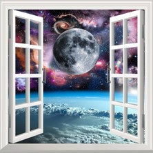Uravas Store Pencere Poster Duvar Kağıdı Uzay Manzarası 3 Yapışkanlı Sticker