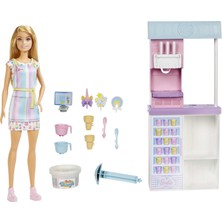 Uravas Store Barbie Dondurma Dükkanı Oyun Seti Barbie Dondurma Dükkanı Oyun Seti, 30 cm Sarışın Bebek, Dondurma Yapabilme Özelliği ve Gerçeğe Uygun Oyun Aksesuarları HCN46