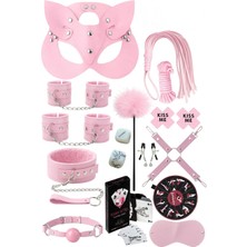 Uravas Store Sınırsızmarket 15 Parça Pembe Fantezi Set, Kedi Maskesi, Kelepçe, Kamçı, Oyun Kartları, Tüy Tickler, Göz Bandı Dahil