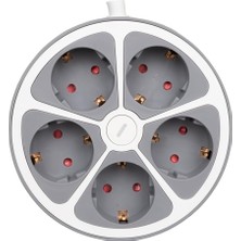 Uravas Store 5'li Yuvarlak Grup Priz 1.5 Metre Kablo, Anahtarlı Beşli Priz Çoklayıcı, Maksimum Kapasite 3680 Watt, 16 Amper