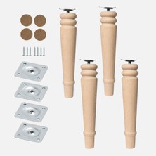 Uravas Store (4 Adet) Bohem 25 cm Doğal Boyasız Ahşap Ayak Silindir Mobilya Koltuk Kanepe Ayağı & Montaj Aparat