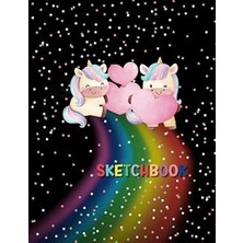 Uravas Store Cute Unicorn Sketchbook : 120 Blank Pages For Drawing And Sketching, Black Cover And Two Unicorns On A Rainbow For Art Lovers