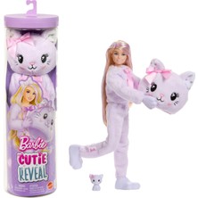 Uravas Store Barbie Cutie Reveal Bebek ve Aksesuarları, Yumuşak Dostlar Serisi Kedicik, Renk Değişimi ve Mini Evcil Hayvan Dahil 10 Sürpriz, JJP64
