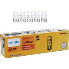 Uravas Store Philips W1.2W T5 Gösterge Ampulü, 12516CP 12V, 10'lu Paket