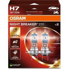 Uravas Store Osram H7 Night Breaker Ampuller, 12V, 220% Fazla Işık, 2'li Paket