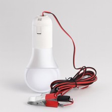 Uravas Store LED Ampul Akü Takviye Kablolu 4 Metre Anahtarlı 5W Tasarruflu Seyyar Aydınlatma Beyaz Işık Pensli
