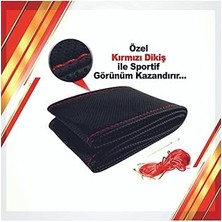 Uravas Store Sportif Dikmeli Delikli Deri Direksiyon Kılıfı Noktalı Kırmızı Dikişli Iğne Ip