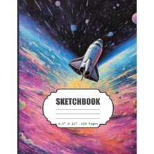 Uravas Store Sketchbook: Watercolor Outer Space Planet Space Ship Sketch Book For Girls, Kids, Teens, Adults Artist Notebook/journal For Drawing, Writing, ... Paper, 120 Pages, 8.5X11 (Blank Drawing Book)
