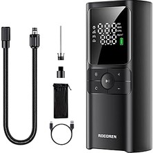 Uravas Store Rocoren 150PSI 4000MAH Şarjlı Taşınabilir Hava Pompası Araç Lastik, Bisiklet, Top Şişirme (Powerbank+Led Lamba+Lcd Ekran)