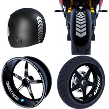 Uravas Store Moto Rider 4'lü Sticker Seti Yaldızlı Gümüş Iç Dış Jant Şeridi Kask ve Çamurluk